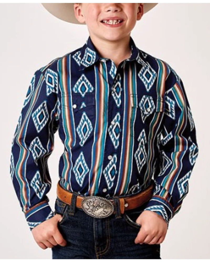 Roper Boys' Southwestern Striped Long Sleeve Snap Western Shirt