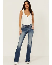 Miss Me Women's Dark Wash Mid Rise 34" Bootcut Stretch Denim Jeans