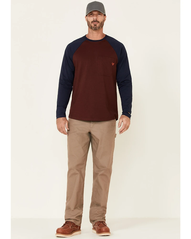 Hawx Men's Dark Red Original Baseball Crew Long Sleeve Work T-Shirt