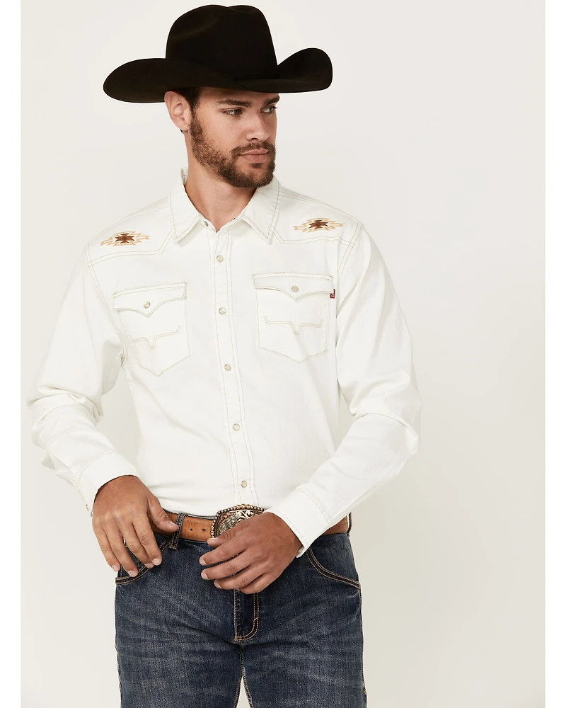 Kimes Ranch Men's Durango Denim Embroidered Long Sleeve Pearl Snap Western Shirt