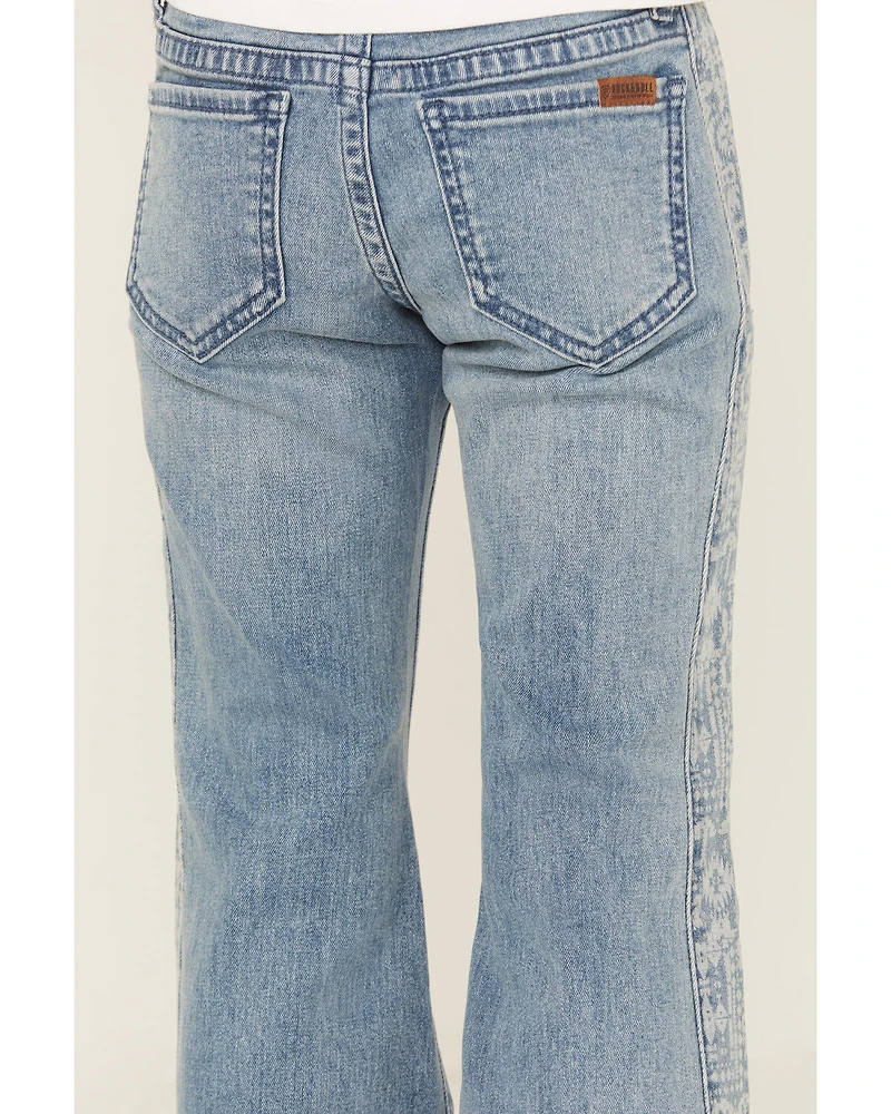 Rock & Roll Denim Girls' Southwestern Print Panel Button Flare Stretch Jeans