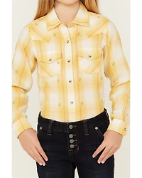 Ariat Girls' Glenrock Cactus Plaid Print Long Sleeve Rhinestone Snap Western Shirt
