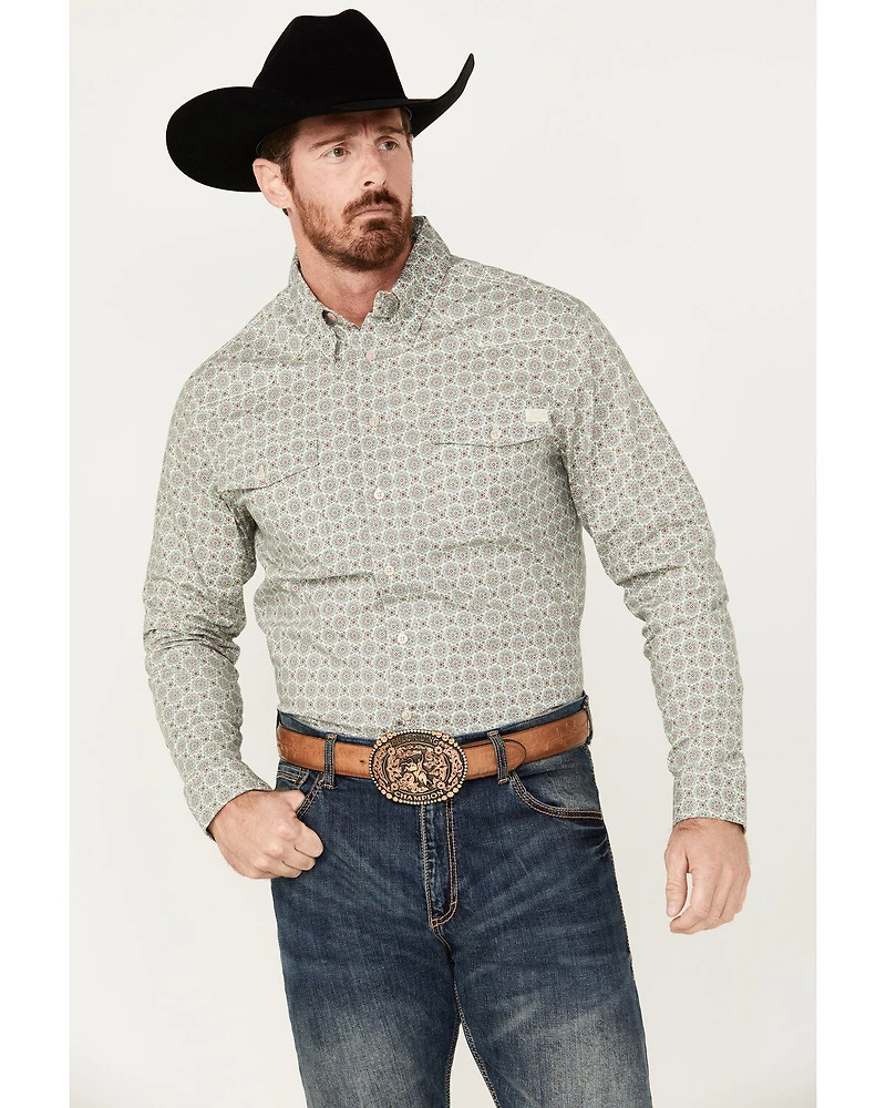 Justin Men's Boot Barn Exclusive JustFlex Medallion Print Long Sleeve Button-Down Western Shirt