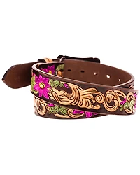 Hooey Women's Senorita Tooled Floral Painted Buckle Belt