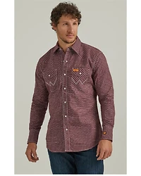 Wrangler Men's FR Plaid Print Long Sleeve Snap Work Shirt