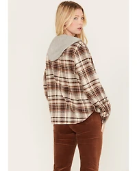 Cleo + Wolf Women's Tau Plaid Print Hooded Flannel Long Sleeve Shirt