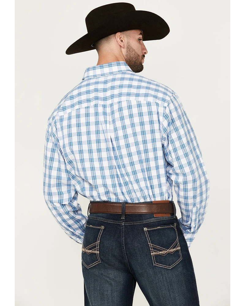George Strait By Wrangler Men's Plaid Print Long Sleeve Button-Down Stretch Western Shirt
