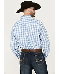 George Strait By Wrangler Men's Plaid Print Long Sleeve Button-Down Stretch Western Shirt