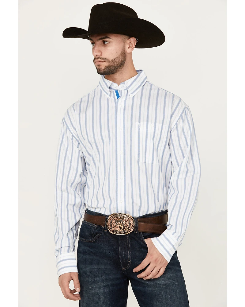 George Strait by Wrangler Men's Striped Long Sleeve Button-Down Stretch Western Shirt