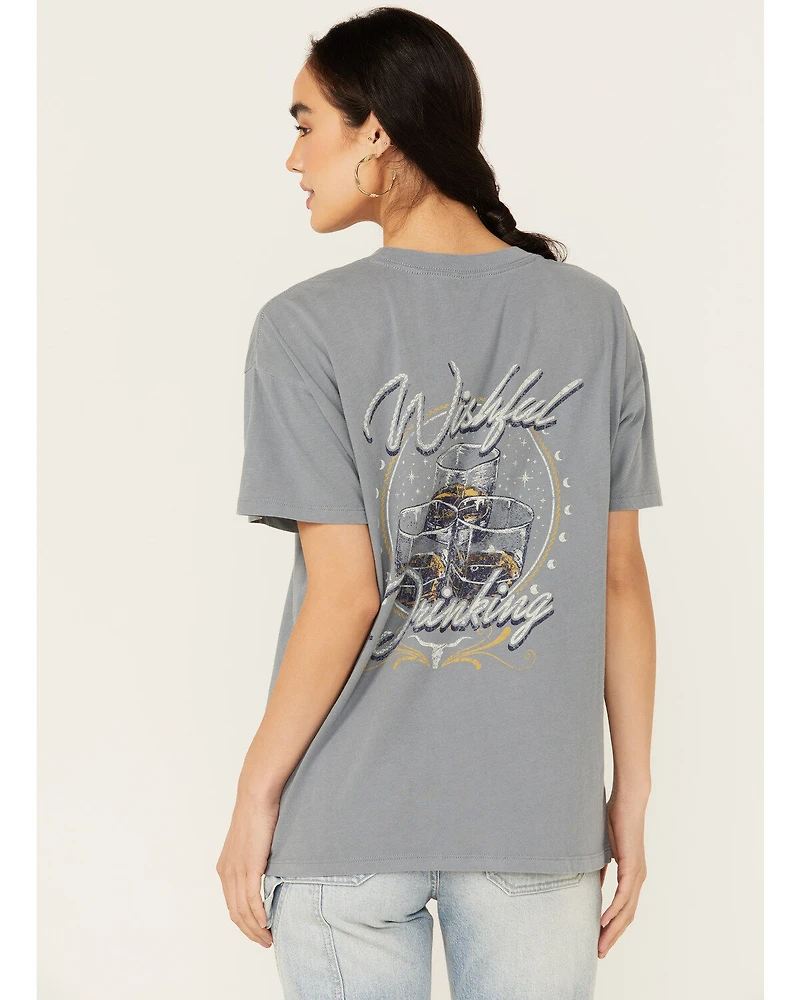 Cleo + Wolf Women's Wishful Drinking Oversized Short Sleeve Graphic Tee