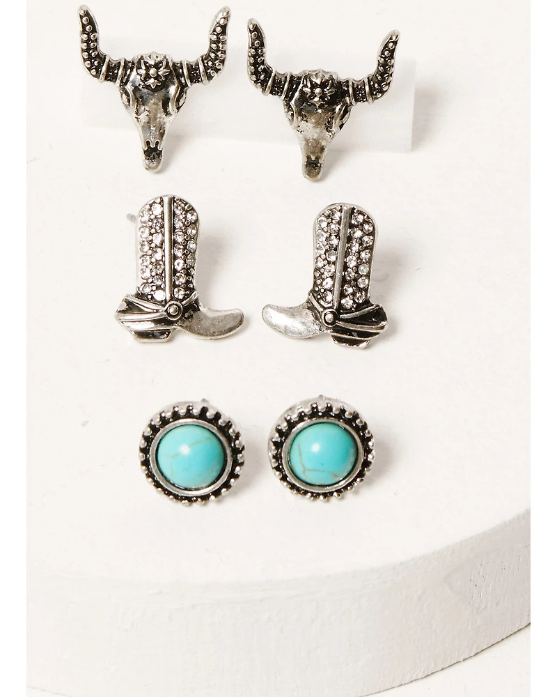 Shyanne Women's Autumn Sunset 6-Piece Cowboy Boot Earrings Set