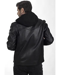 Frye Men's Racer Zip-Up Hooded Leather Jacket
