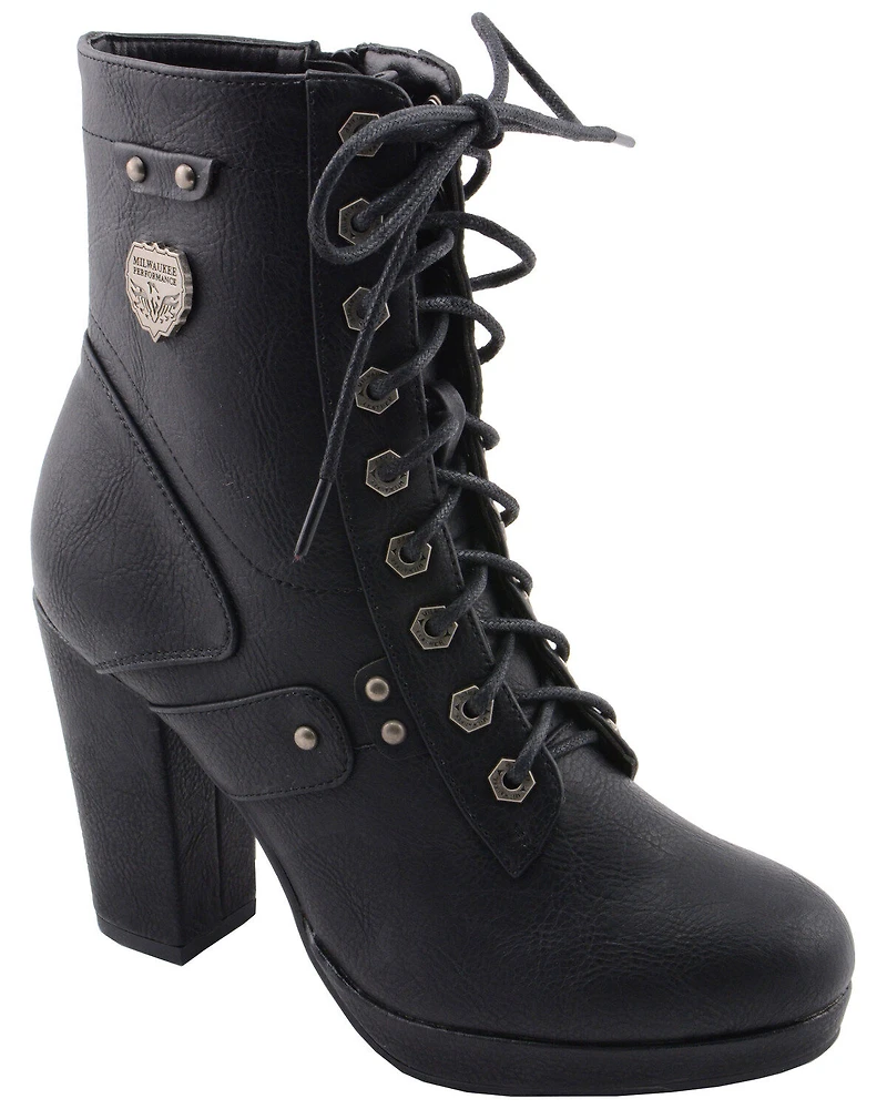 Milwaukee Leather Women's Lace Toe Platform Boots - Round
