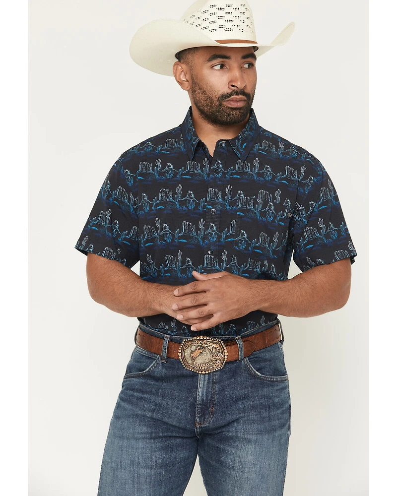 Rock & Roll Denim Men's Tek Desert Print Short Sleeve Button-Down Stretch Western Shirt