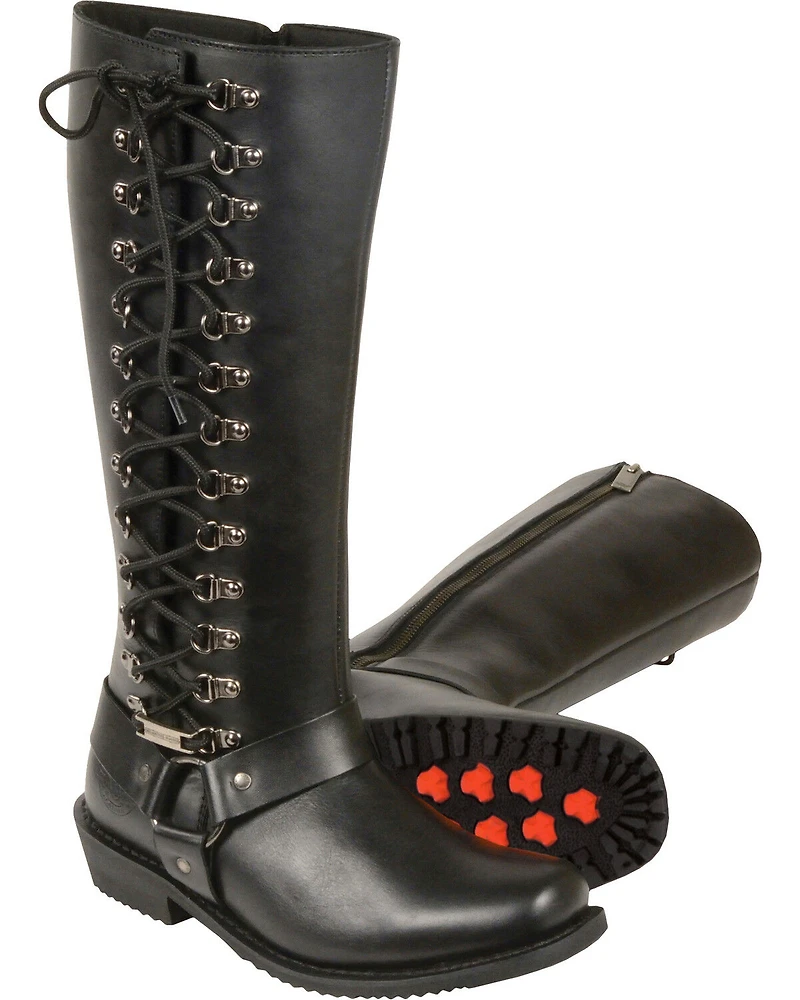Milwaukee Leather Women's 14" Full Lacing Classic Harness Boots - Square Toe