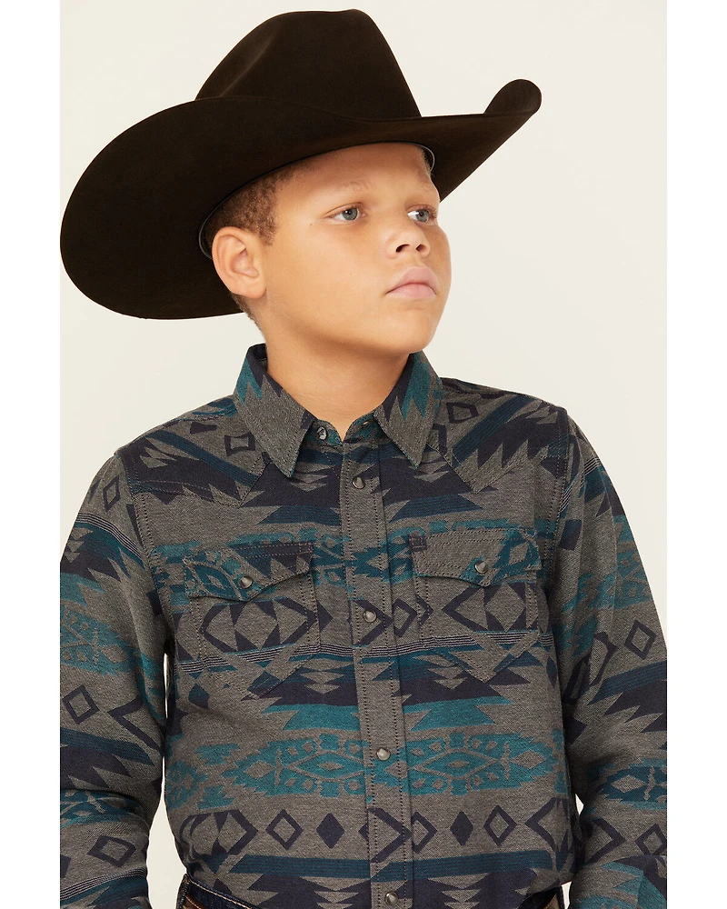 Cody James Boys' Julian Southwestern Print Long Sleeve Snap Western Shirt
