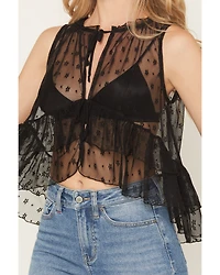 Originality Women's Lace Tie-Front Sleeveless Ruffle Top