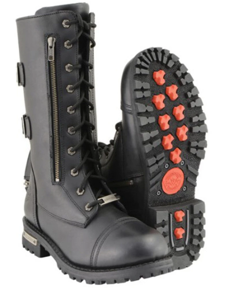Milwaukee Leather Men's Lace-Up Tactical Motorcycle Boots Round Toe - Extended Sizes