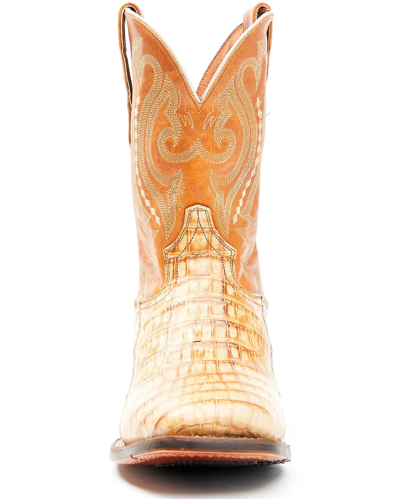 Dan Post Men's Tan Caiman Belly Western Boots - Broad Square Toe