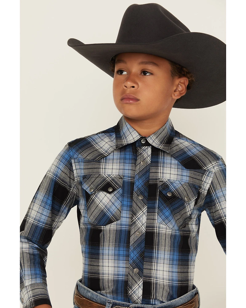Wrangler Retro Boys' Plaid Print Long Sleeve Snap Western Shirt