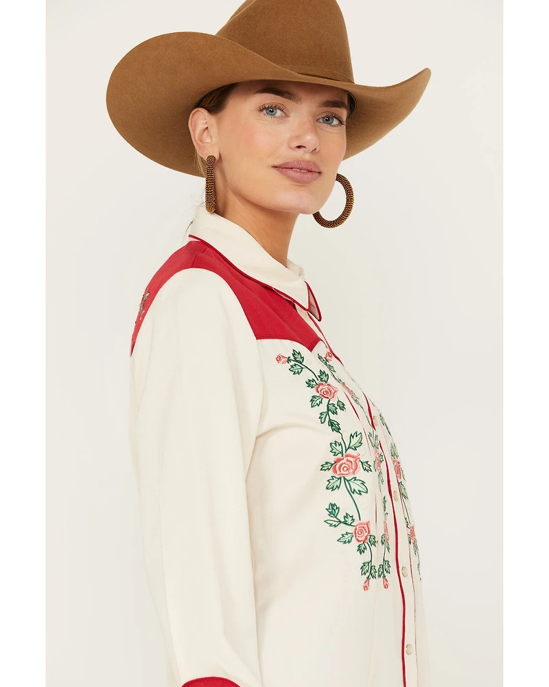Scully Women's Floral Embroidered Long Sleeve Western Pearl Snap Shirt