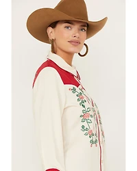 Scully Women's Floral Embroidered Long Sleeve Western Pearl Snap Shirt