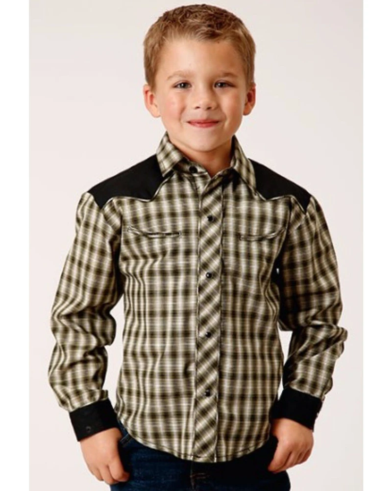 Roper Boys' Plaid Print Long Sleeve Snap Western Shirt