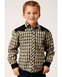 Roper Boys' Plaid Print Long Sleeve Snap Western Shirt