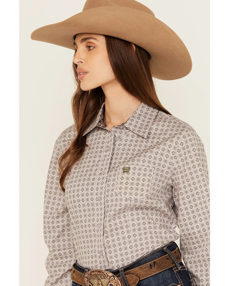 Cinch Women's Medallion Print Long Sleeve Button-Down Stretch Western Shirt