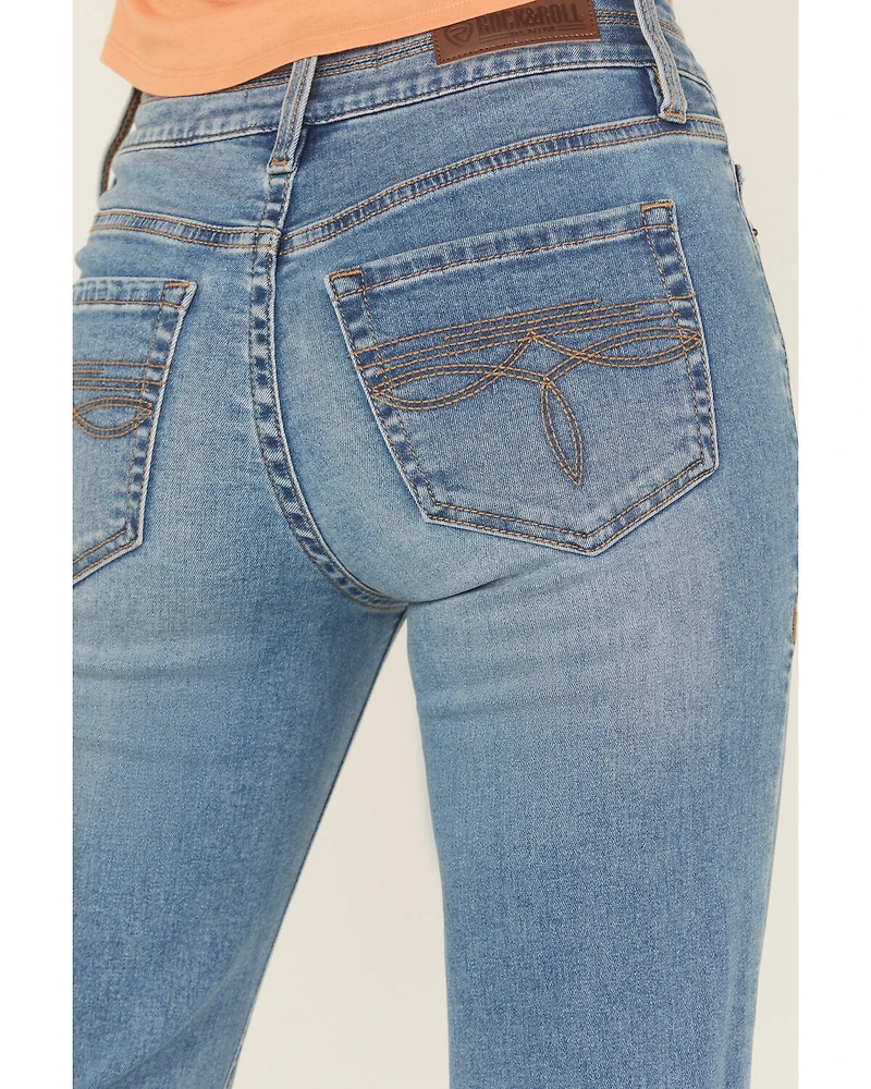 Rock & Roll Denim Women's Medium Wash High Rise Trouser Double Waistband Stretch Jeans