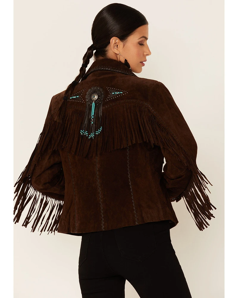 Scully Fringe & Beaded Boar Suede Leather Jacket