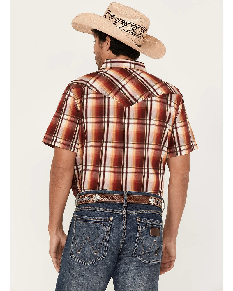 Moonshine Spirit Men's Hound Dog Plaid Print Short Sleeve Snap Western Shirt