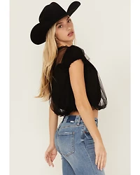 Very J Women's Tulle Short Sleeve Shirt