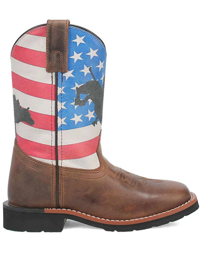 Dan Post Little Boys' Buckin' Around the Buck Patriotic Western Boots - Broad Square Toe