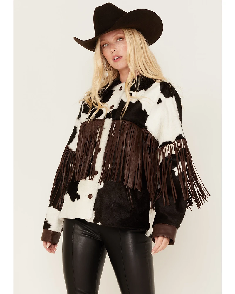 DANCASSAB Women's Taylor Hair-On Hide Fringe Jacket