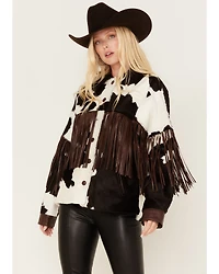 DANCASSAB Women's Taylor Hair-On Hide Fringe Jacket