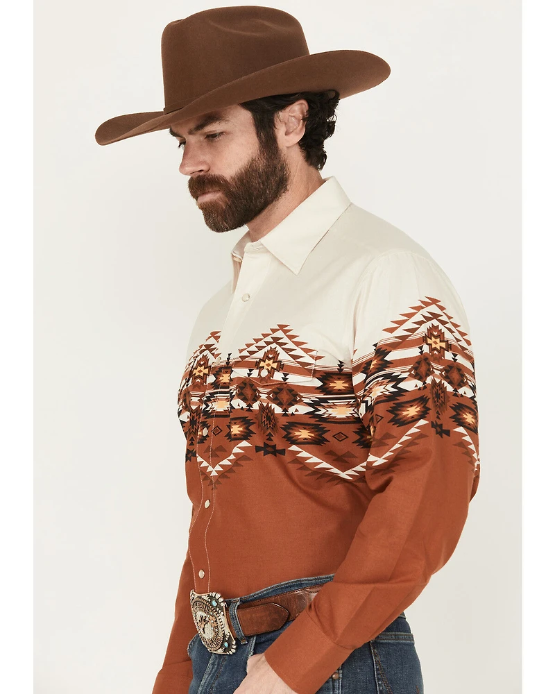 Panhandle Men's Southwestern Border Print Long Sleeve Snap Western Shirt