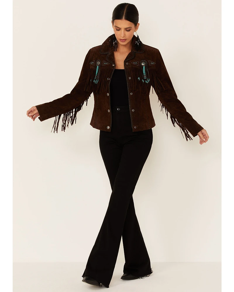Scully Fringe & Beaded Boar Suede Leather Jacket