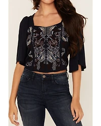 Shyanne Women's Embroidered Short Sleeve Cropped Blouse