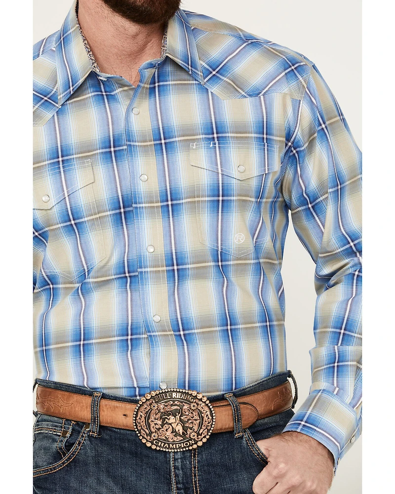 Roper Men's Amarillo Large Plaid Print Long Sleeve Pearl Snap Western Shirt