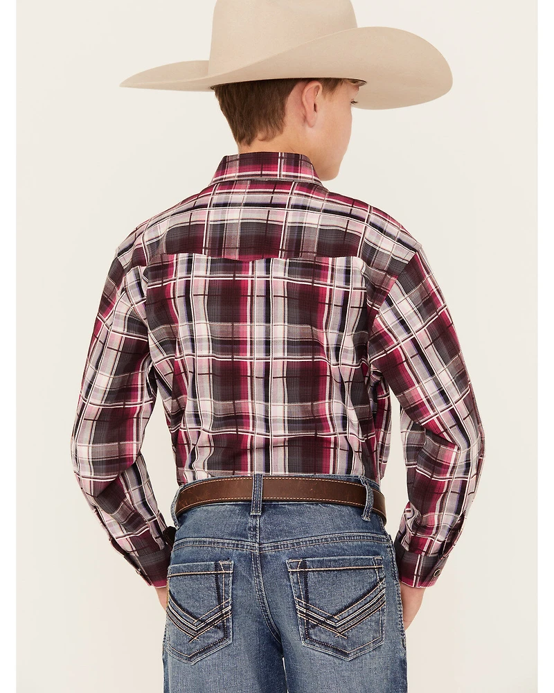 Panhandle Boys' Plaid Print Long Sleeve Snap Western Shirt