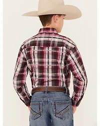 Panhandle Boys' Plaid Print Long Sleeve Snap Western Shirt