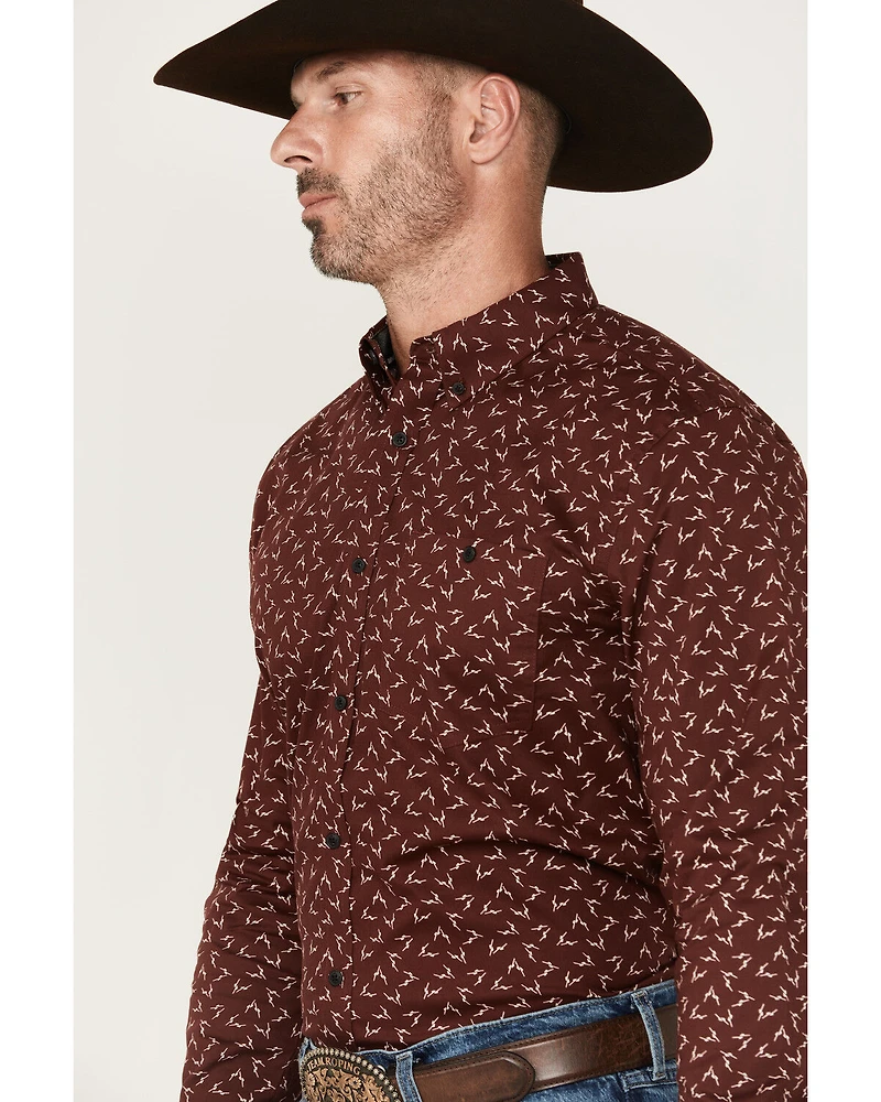 RANK 45® Men's Bronc Buster Geo Print Long Sleeve Button-Down Stretch Western Shirt