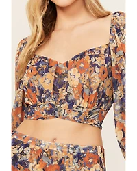 Beyond The Radar Women's Floral Print Tie Back Top