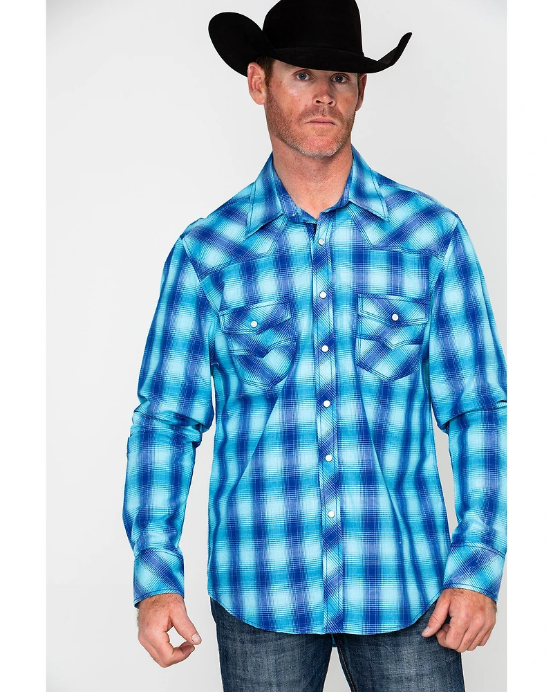 Rock & Roll Denim Men's Crinkle Washed Yarn Dye Plaid Long Sleeve Western Shirt