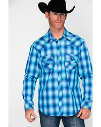 Rock & Roll Denim Men's Crinkle Washed Yarn Dye Plaid Long Sleeve Western Shirt