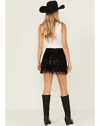 Blue B Women's Metallic Fringe Mini Skirt