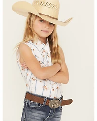Ely Walker Girls' Wallpaper Floral Sleeveless Snap Western Shirt