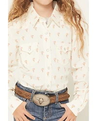 Panhandle Girls' Cactus Print Long Sleeve Pearl Snap Western Shirt