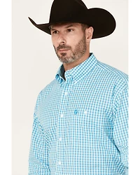 George Strait by Wrangler Men's Plaid Print Long Sleeve Button-Down Stretch Western Shirt